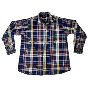 Viyella Plaid Button Down Shirt Blue Burgundy Men’s XL Cotton Wool Casual Preppy